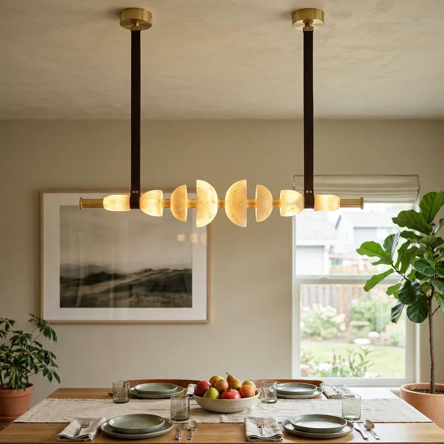 Leather Strap Alabaster Beaded Chandelier