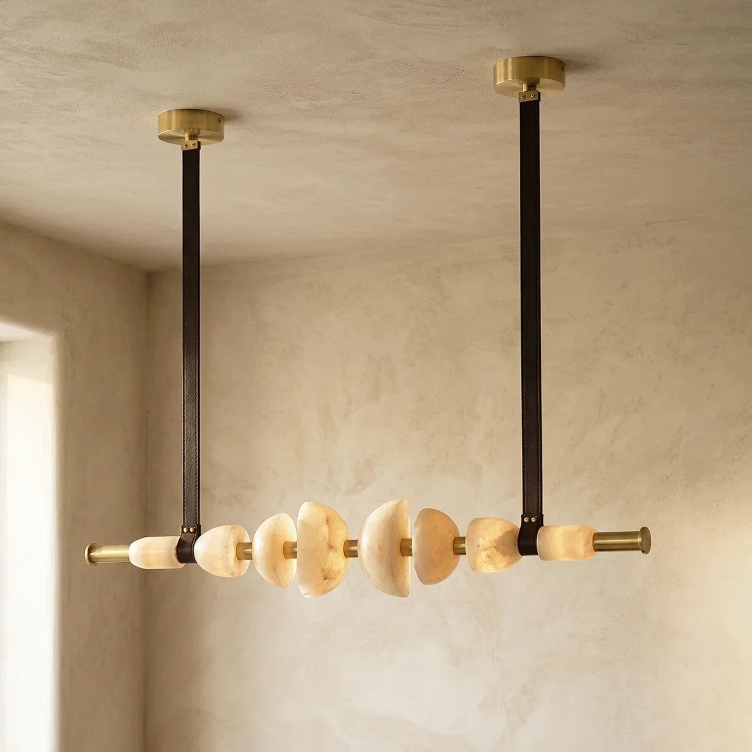 Leather Strap Alabaster Beaded Chandelier