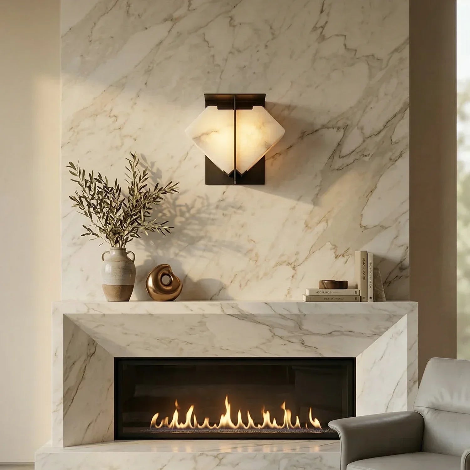 Alabaster Folded Halo Geometric Wall Sconce
