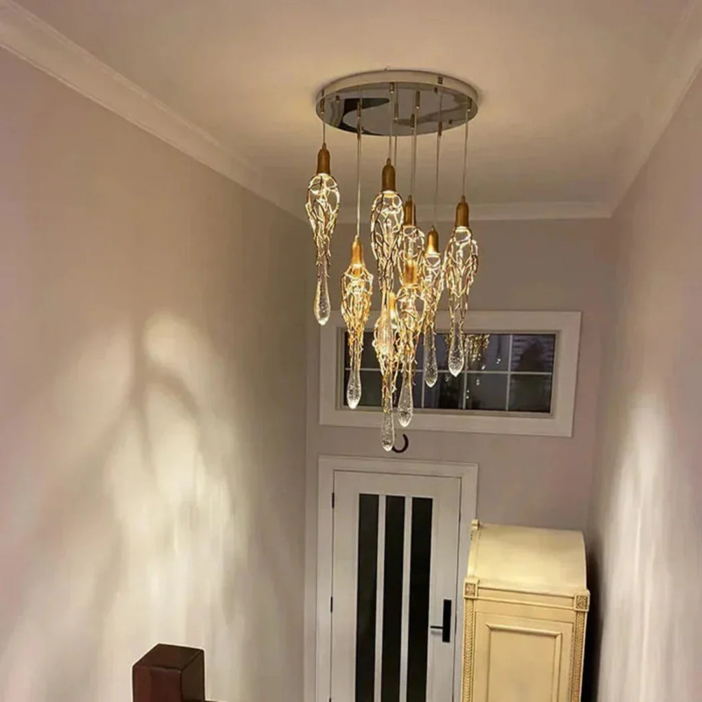 Stairwell Branch Strata Crystal Spiral Chandelier