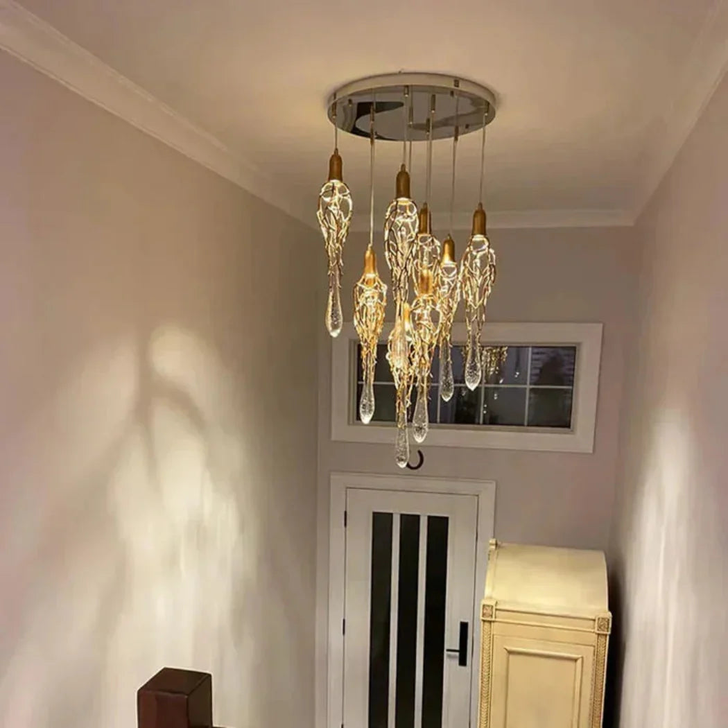Stairwell Branch Strata Crystal Spiral Chandelier