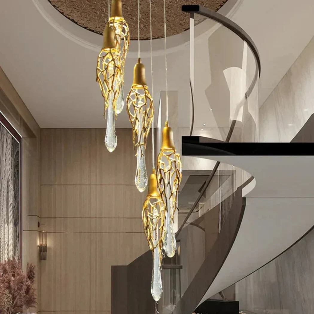 Stairwell Branch Strata Crystal Spiral Chandelier