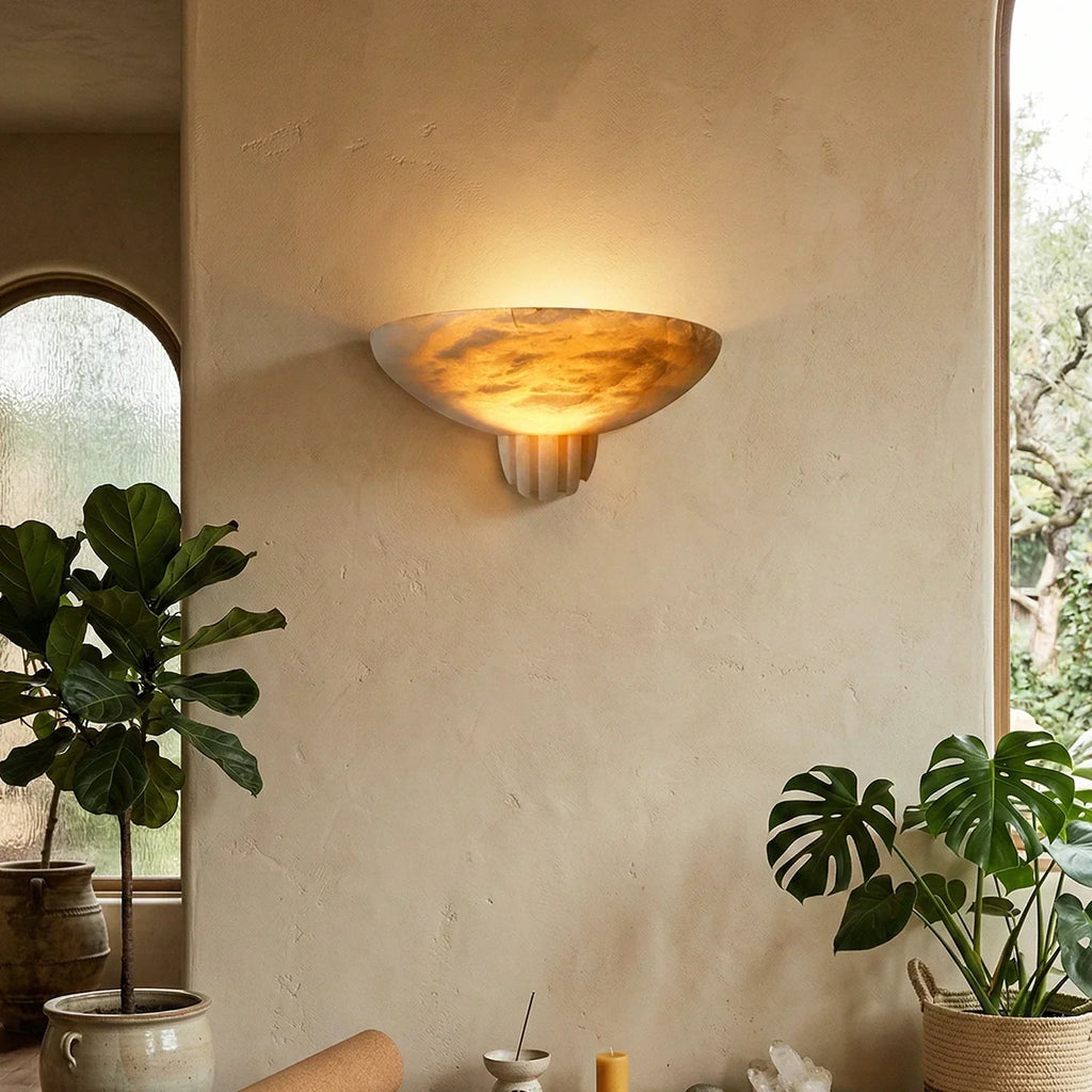 Half-Moon Rare Alabaster Art Wall Lamp