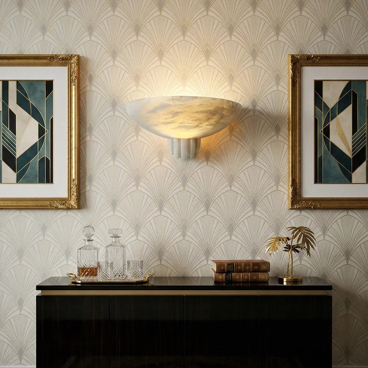 Half-Moon Rare Alabaster Art Wall Lamp
