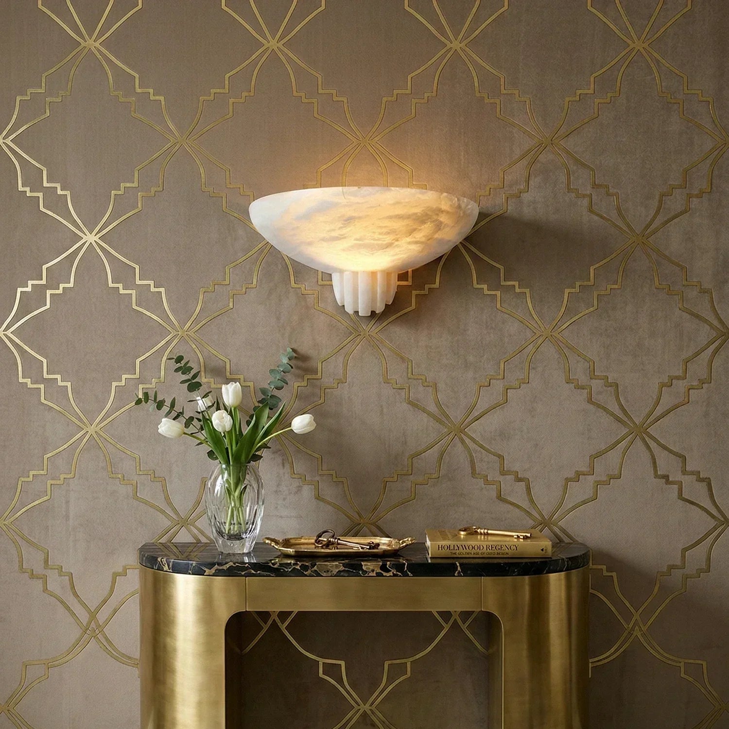Half-Moon Rare Alabaster Art Wall Lamp