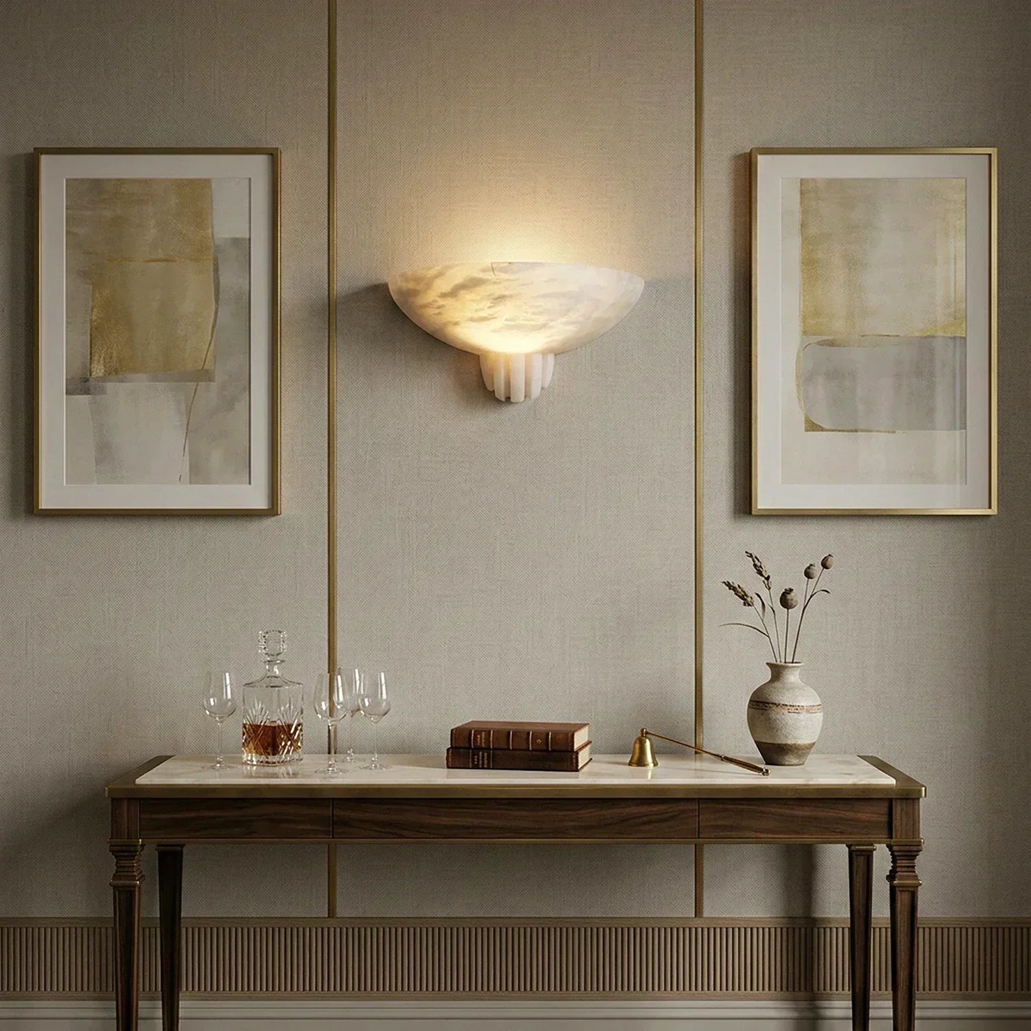 Half-Moon Rare Alabaster Art Wall Lamp