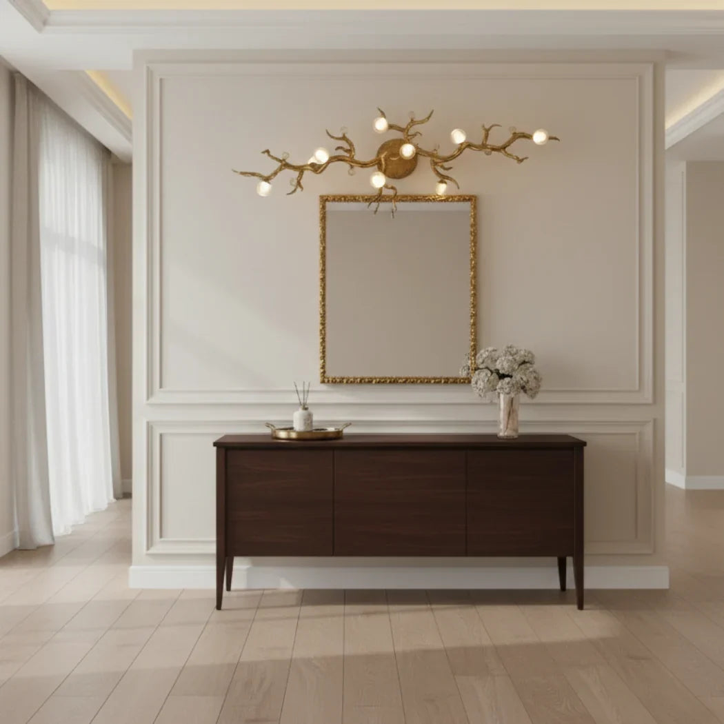Modern Linear Glass Ball Branch Semi Flush Chandelier